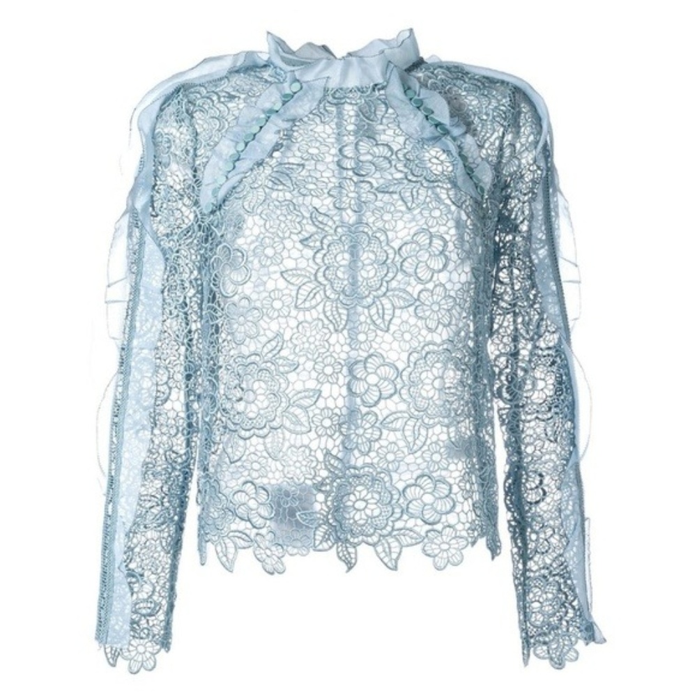 Self-Portrait Light Blue Lace Blouse
